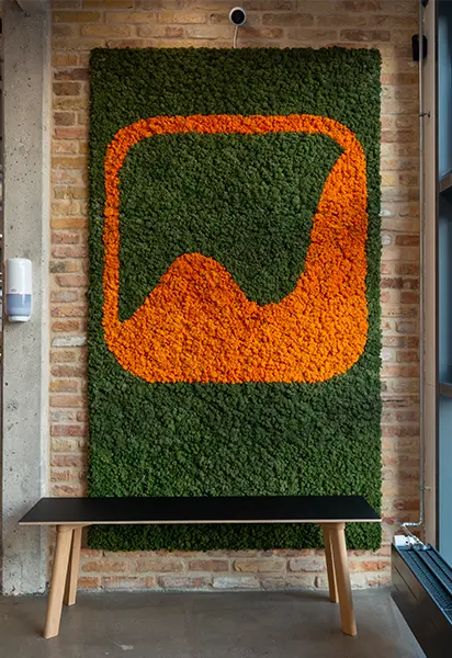 Mosvæg i firmafarver Orange mosvæg,